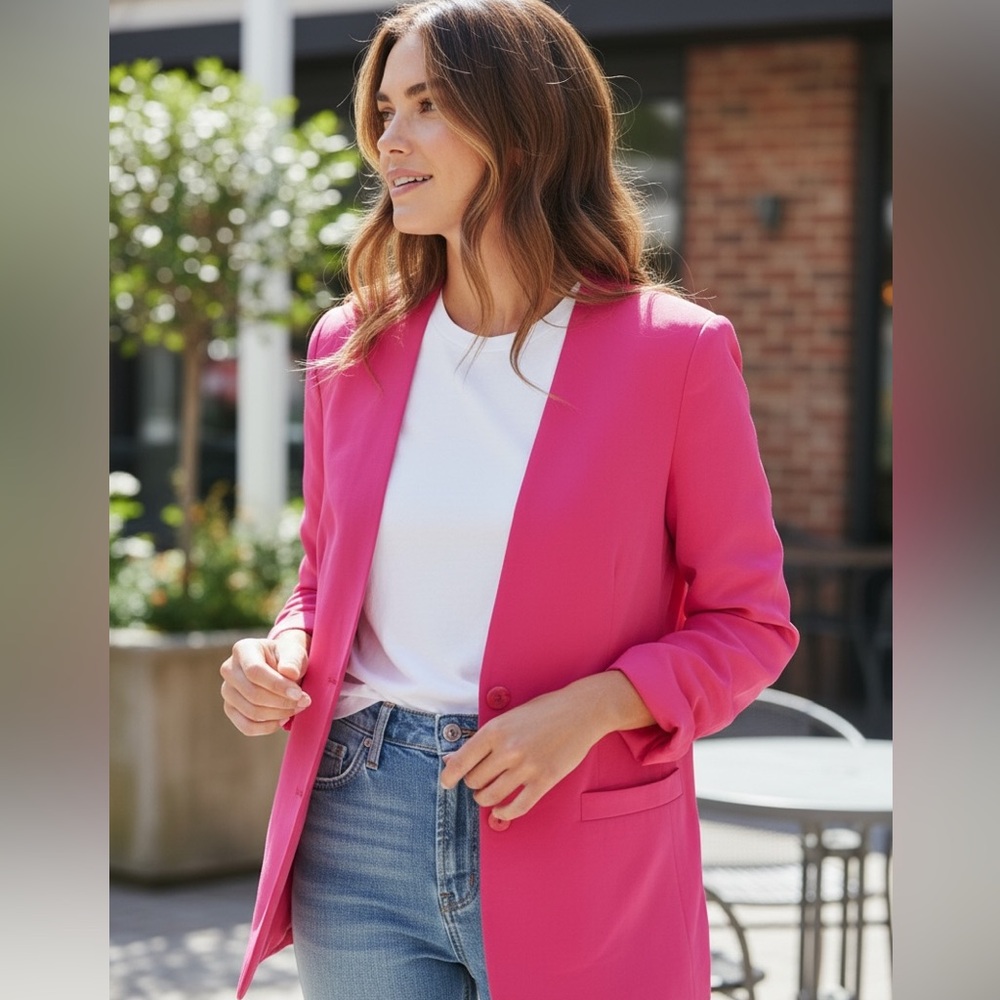 Jaeger 100% Silk Blazer - Office Chic - Vibrant Pink Classic Style - Size M